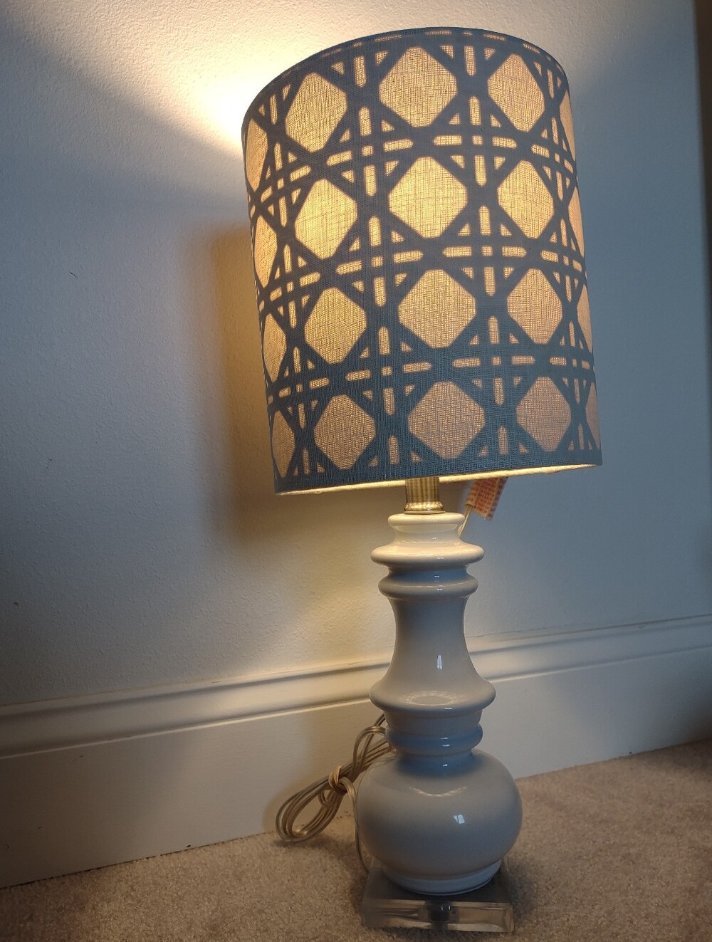 Sculptural Elongated Lamp White Glaze Ceramic Printed Lamp Shade - Picture 13 of 16